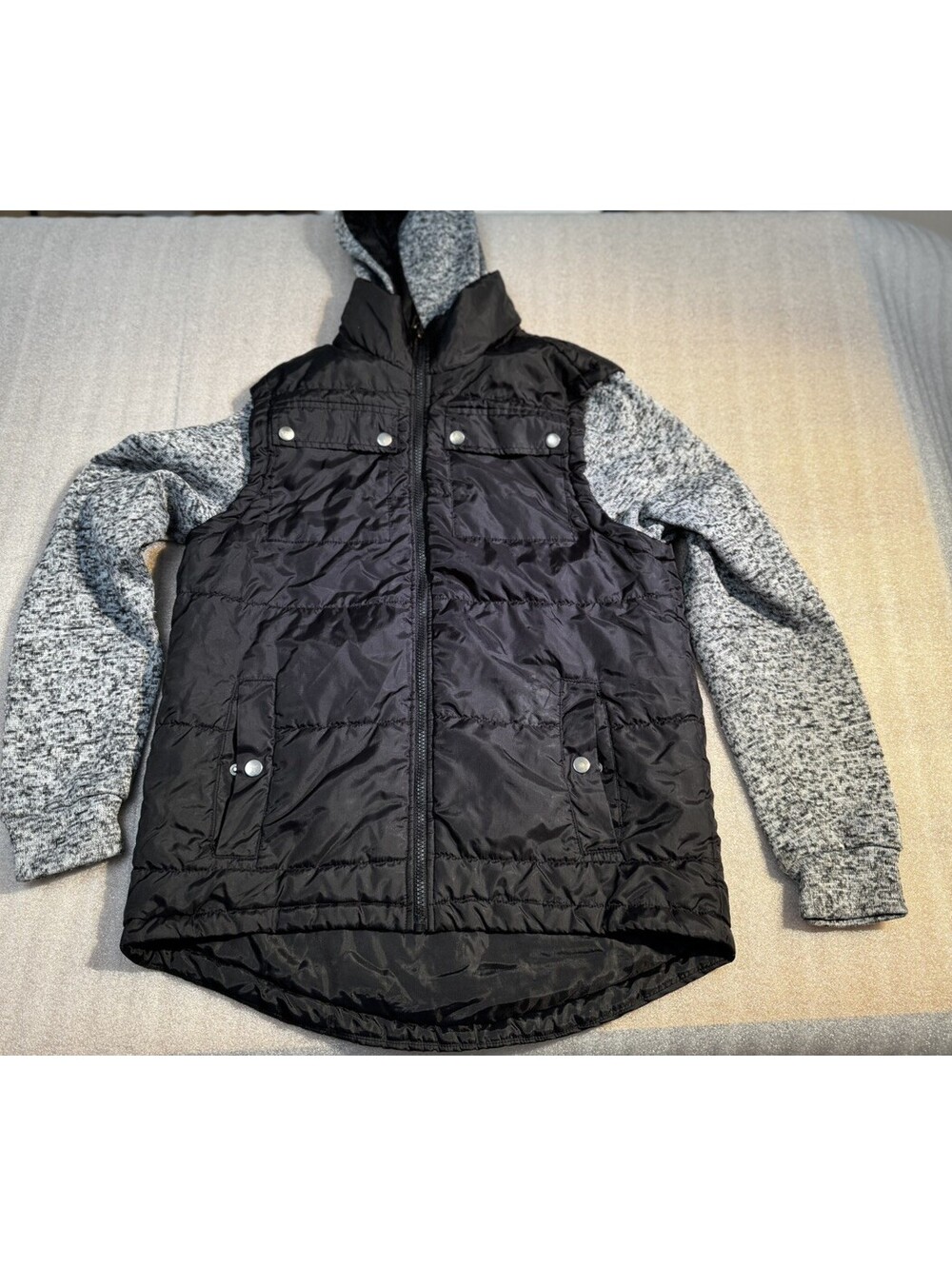 Brooklyn Standard Women’s Hooded Puffer Sweatshirt Sleeve Coat Black Gray Sz S